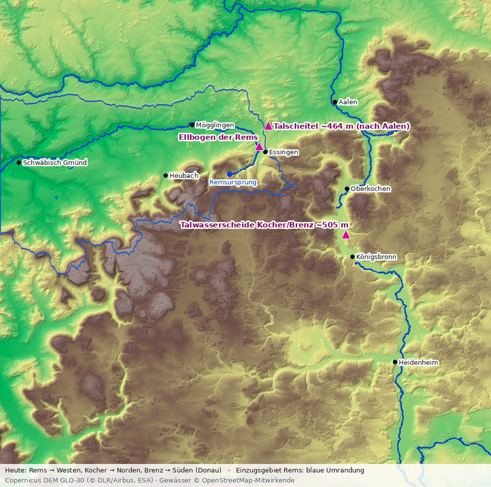 Relief der Ostalb und ihres Vorlands aus dem Copernicus-Geländemodell